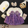 Girls’ Purple Ruffle Tulle Party Dress with Sequin Bow Detail | Cute Long-Sleeve Outfit for Baby & Toddler Girls