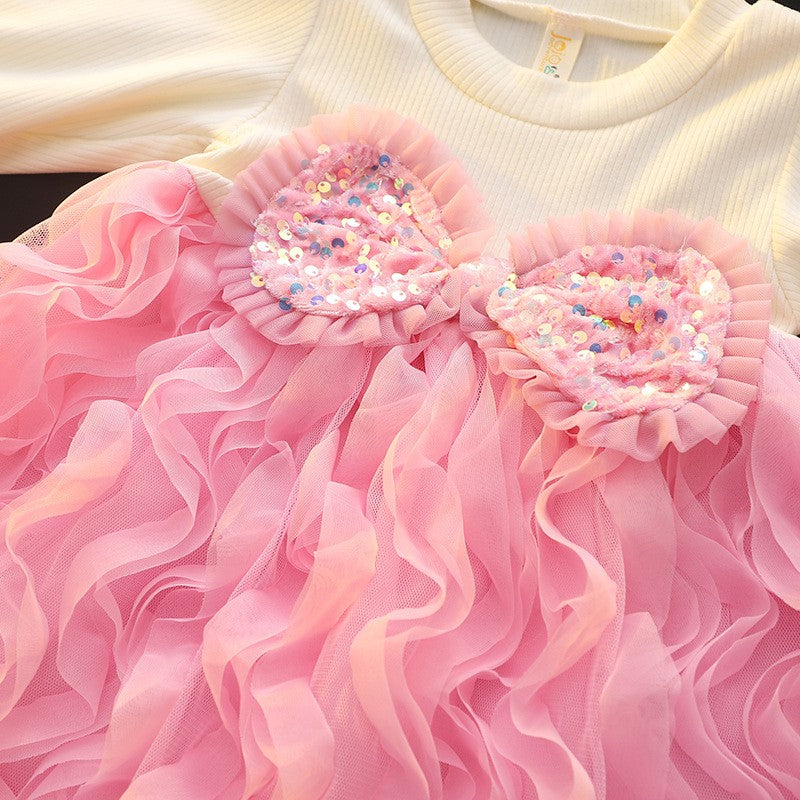 Girls Pink Tulle Party Dress with Sparkling Bow Detail – Elegant Princess Outfit
