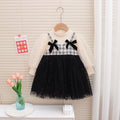 Girls Black & White Tulle Party Dress with Plaid Bodice & Bow Details – Elegant Princess Outfit