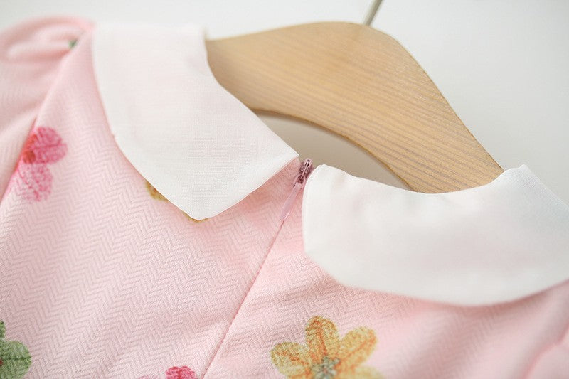 Girls Pink Floral Dress with Flower Purse – Cute Long Sleeve Party Outfit