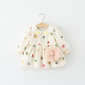 Girls’ Cream Floral Peter Pan Collar Dress with 3D Flower Detail | Cute Long-Sleeve Outfit for Baby & Toddler Girls