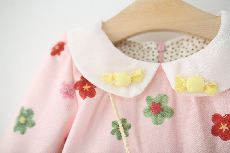 Girls Pink Floral Dress with Flower Purse – Cute Long Sleeve Party Outfit