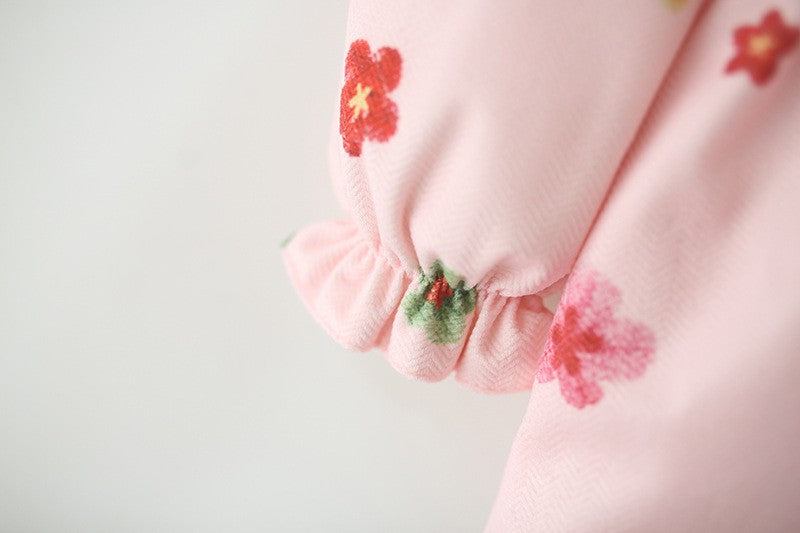 Girls Pink Floral Dress with Flower Purse – Cute Long Sleeve Party Outfit