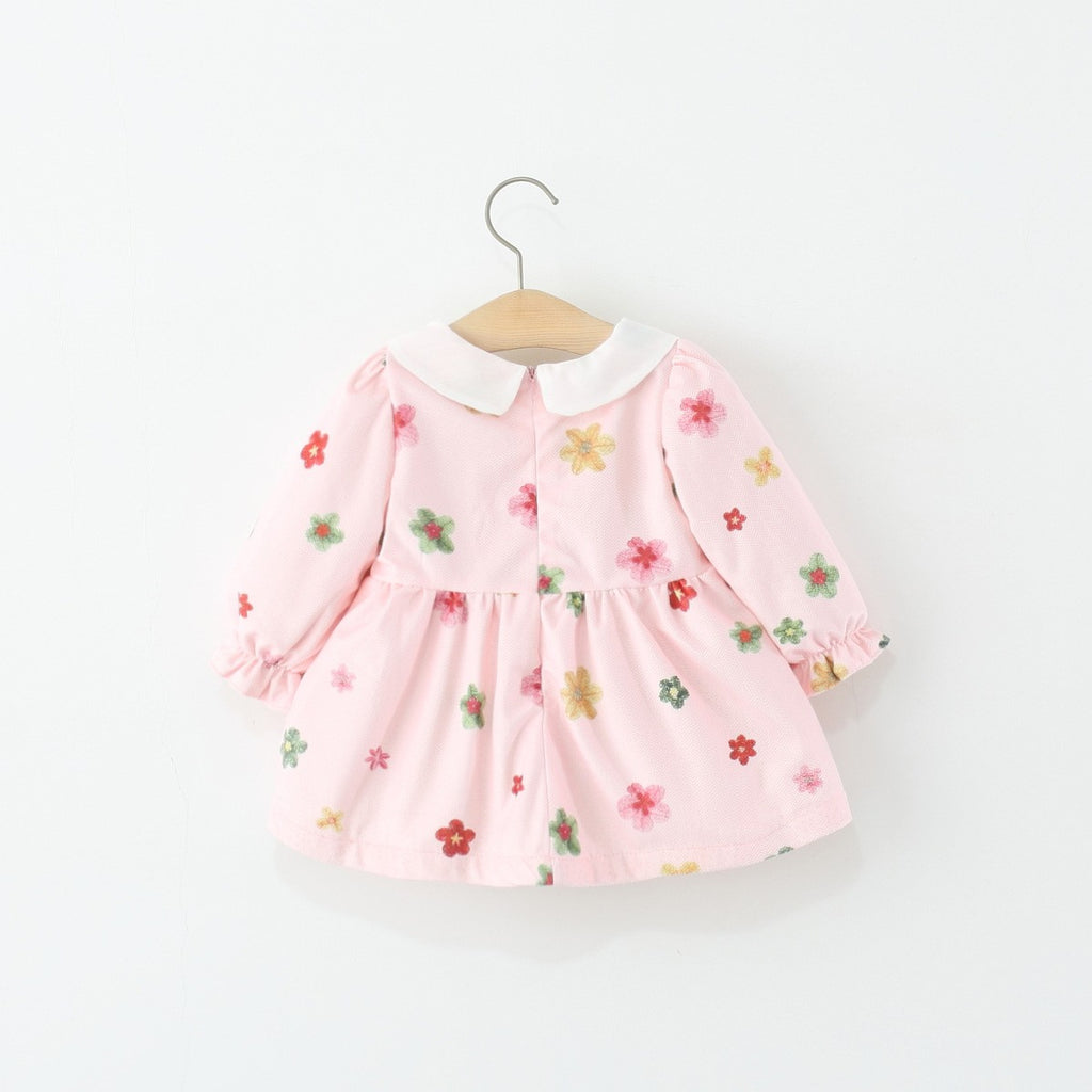 Girls Pink Floral Dress with Flower Purse – Cute Long Sleeve Party Outfit