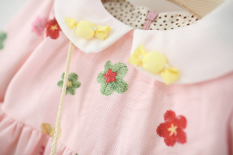 Girls Pink Floral Dress with Flower Purse – Cute Long Sleeve Party Outfit