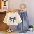 Girls’ Christmas Bow Sweatshirt & Denim Pants Set