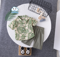 Boys’ Green Floral Print Shirt & Khaki Shorts Set | Stylish Casual Summer Outfit for Kids