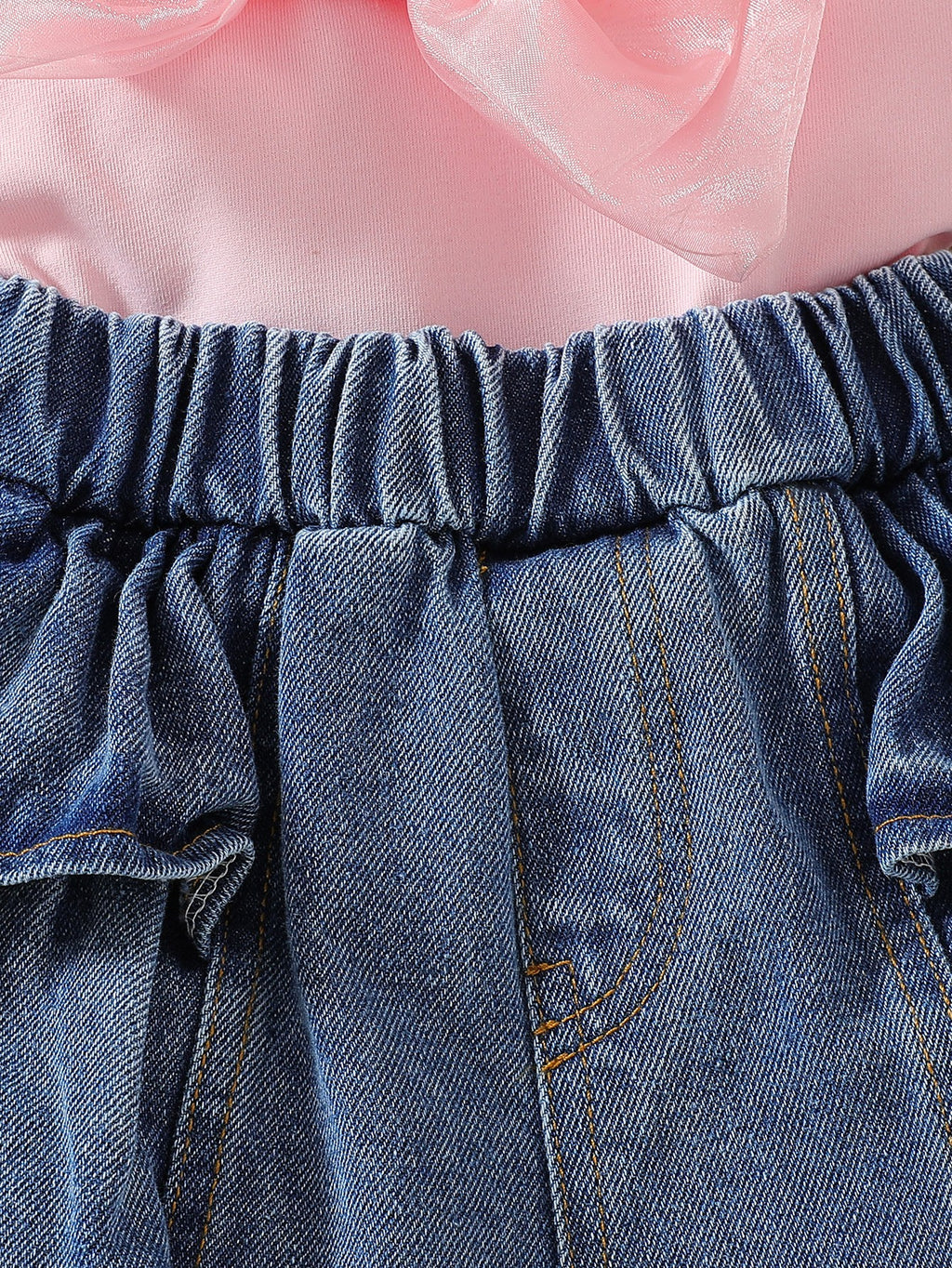 Girls Pink Bow Top & Tiered Denim Skirt Set – Cute Stylish Summer Outfit