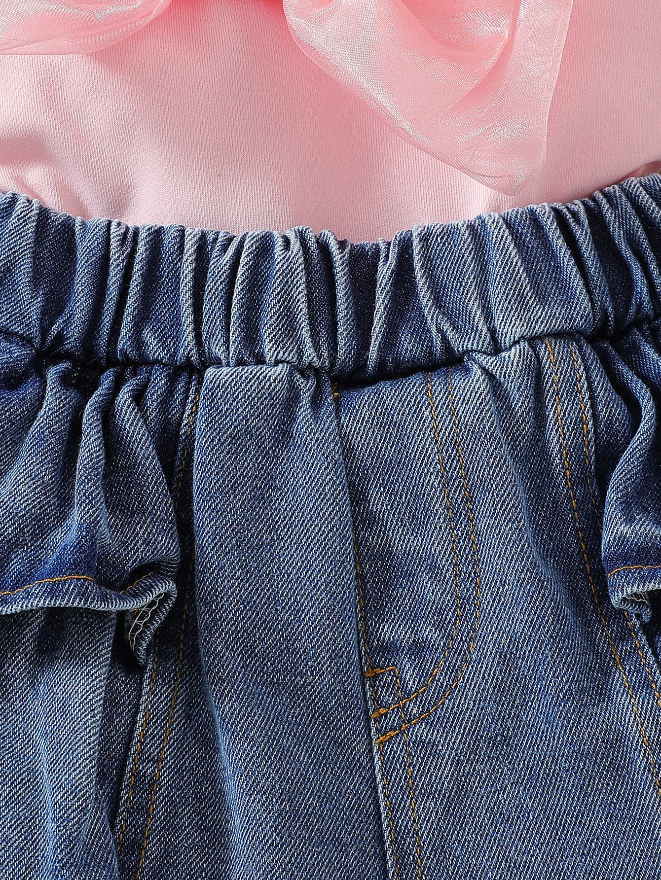 Girls Pink Bow Top & Tiered Denim Skirt Set – Cute Stylish Summer Outfit