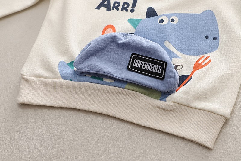Kids Dinosaur Graphic Sweatshirt & Denim Pants Set – Cute Casual Fall & Winter Outfit