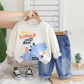 Kids Dinosaur Graphic Sweatshirt & Denim Pants Set – Cute Casual Fall & Winter Outfit
