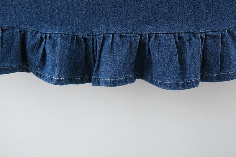 Girls Denim Pinafore Dress & Ruffle Sleeve Top Set – Cute Casual Outfit