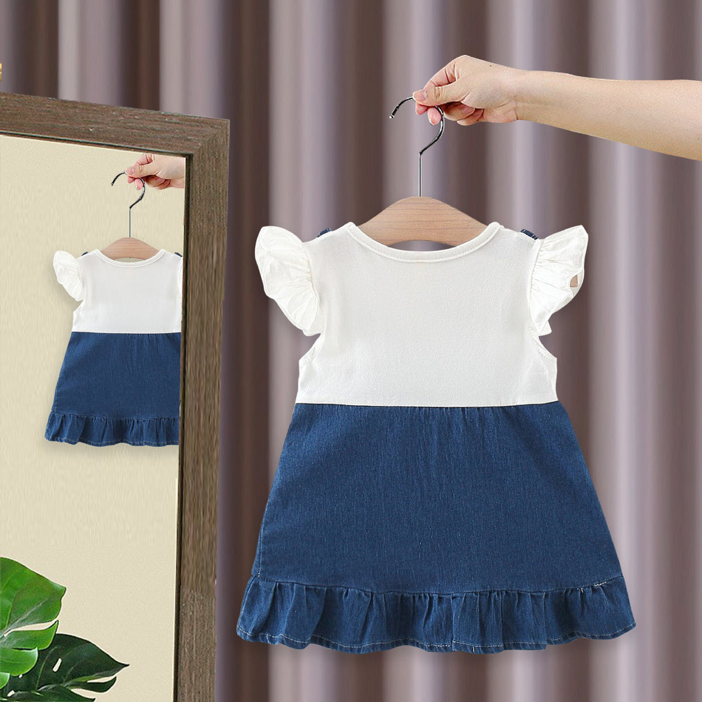 Girls Denim Pinafore Dress & Ruffle Sleeve Top Set – Cute Casual Outfit