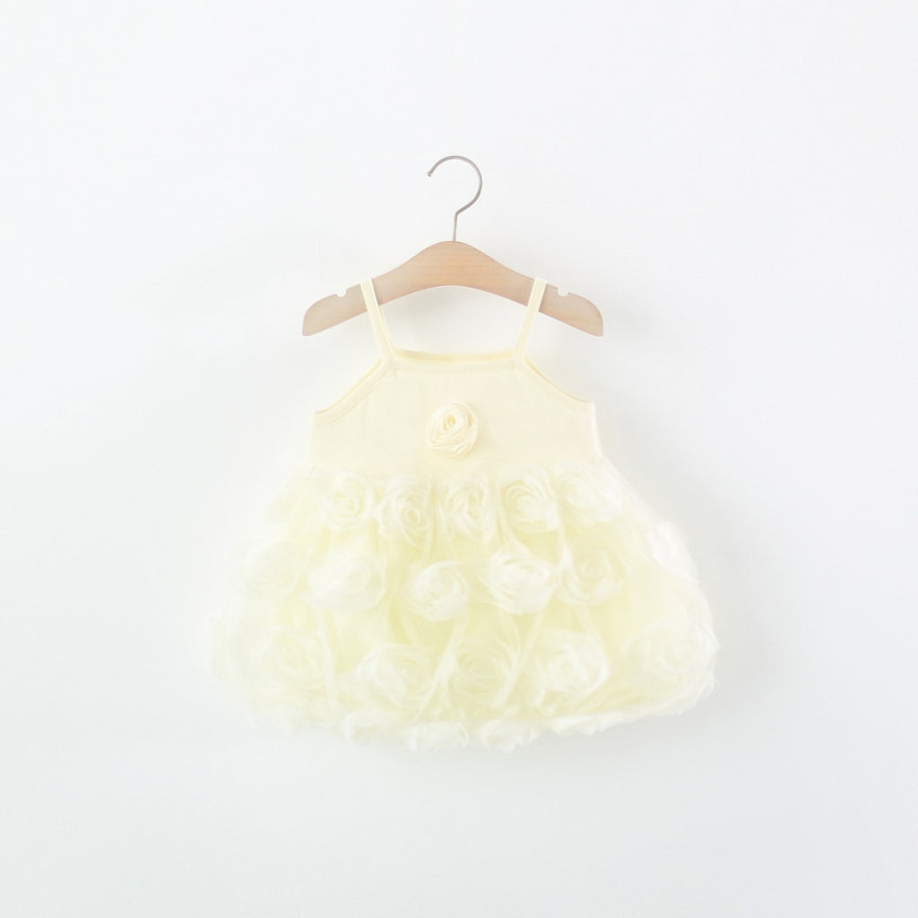 Girls Floral Rose Tulle Dress – Elegant Sleeveless Party & Summer Outfit