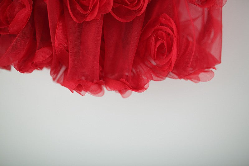 Girls Red Rose Tulle Dress – Elegant Floral Party & Special Occasion Outfit