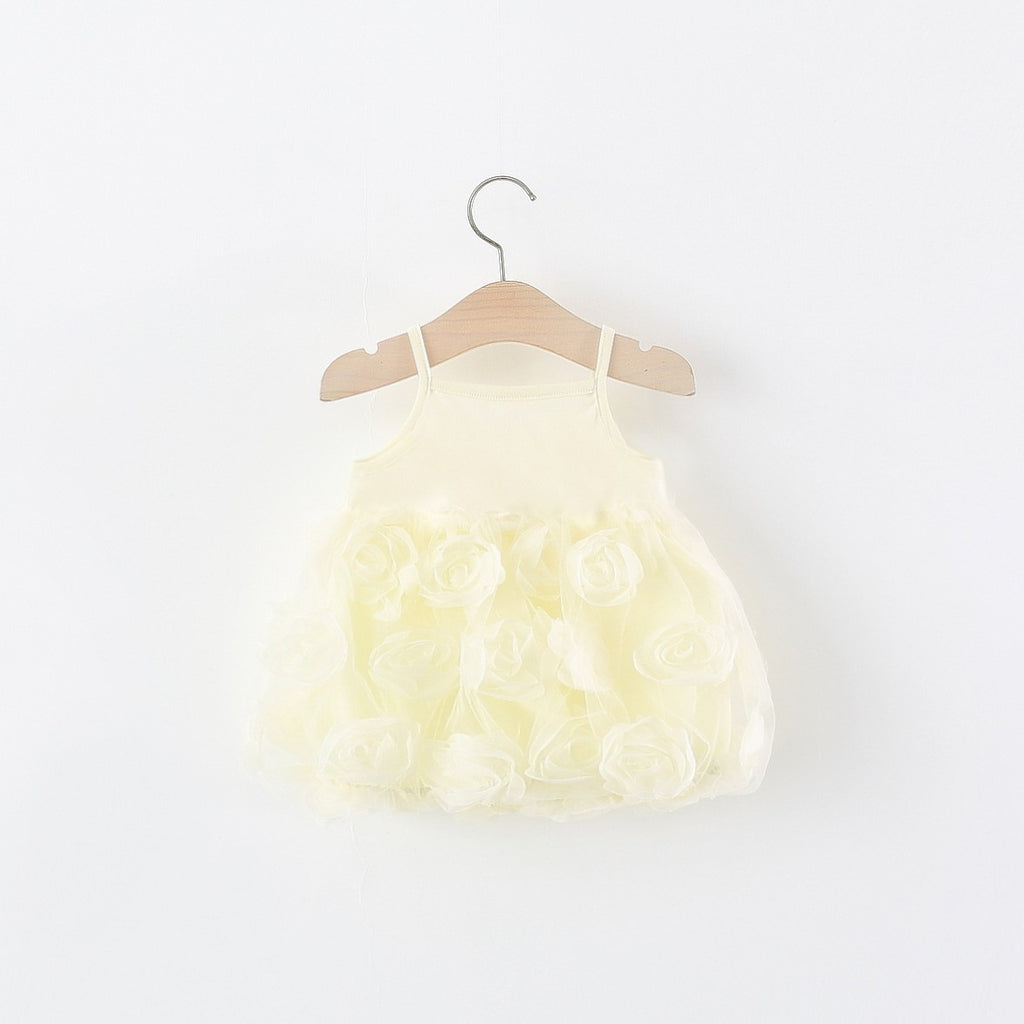 Girls Floral Rose Tulle Dress – Elegant Sleeveless Party & Summer Outfit