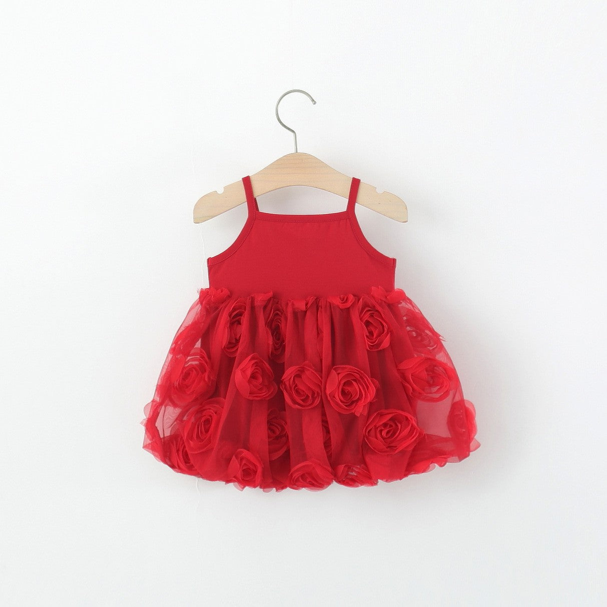 Girls Red Rose Tulle Dress – Elegant Floral Party & Special Occasion Outfit