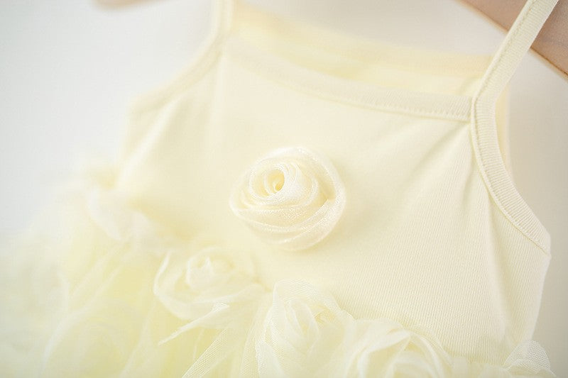 Girls Floral Rose Tulle Dress – Elegant Sleeveless Party & Summer Outfit