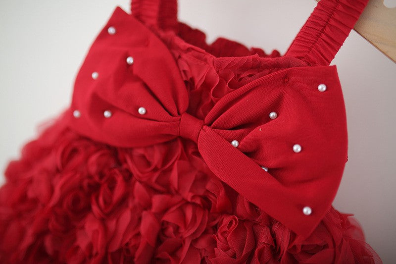 Girls Red Rose Tulle Dress – Elegant Floral Party & Special Occasion Outfit