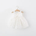 Girls’ Elegant White Bow Dress | Sleeveless Floral Rosette Party Dress for Baby & Toddler Girls