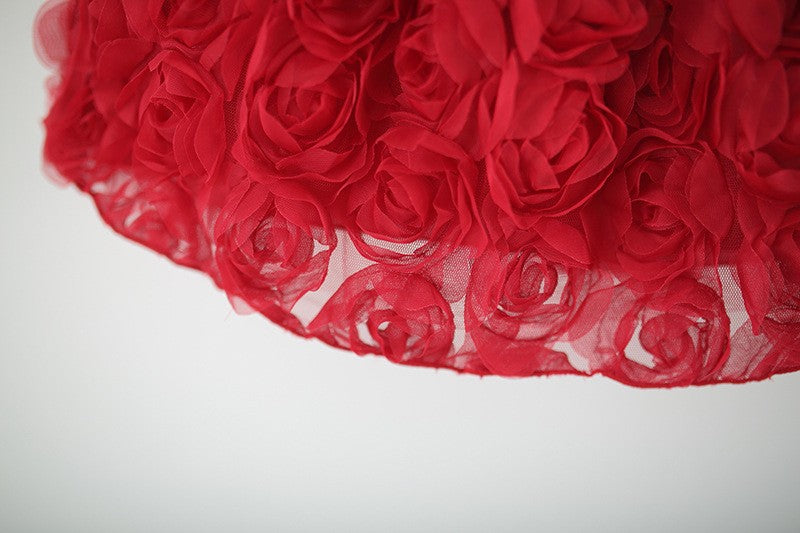 Girls Red Rose Tulle Dress – Elegant Floral Party & Special Occasion Outfit