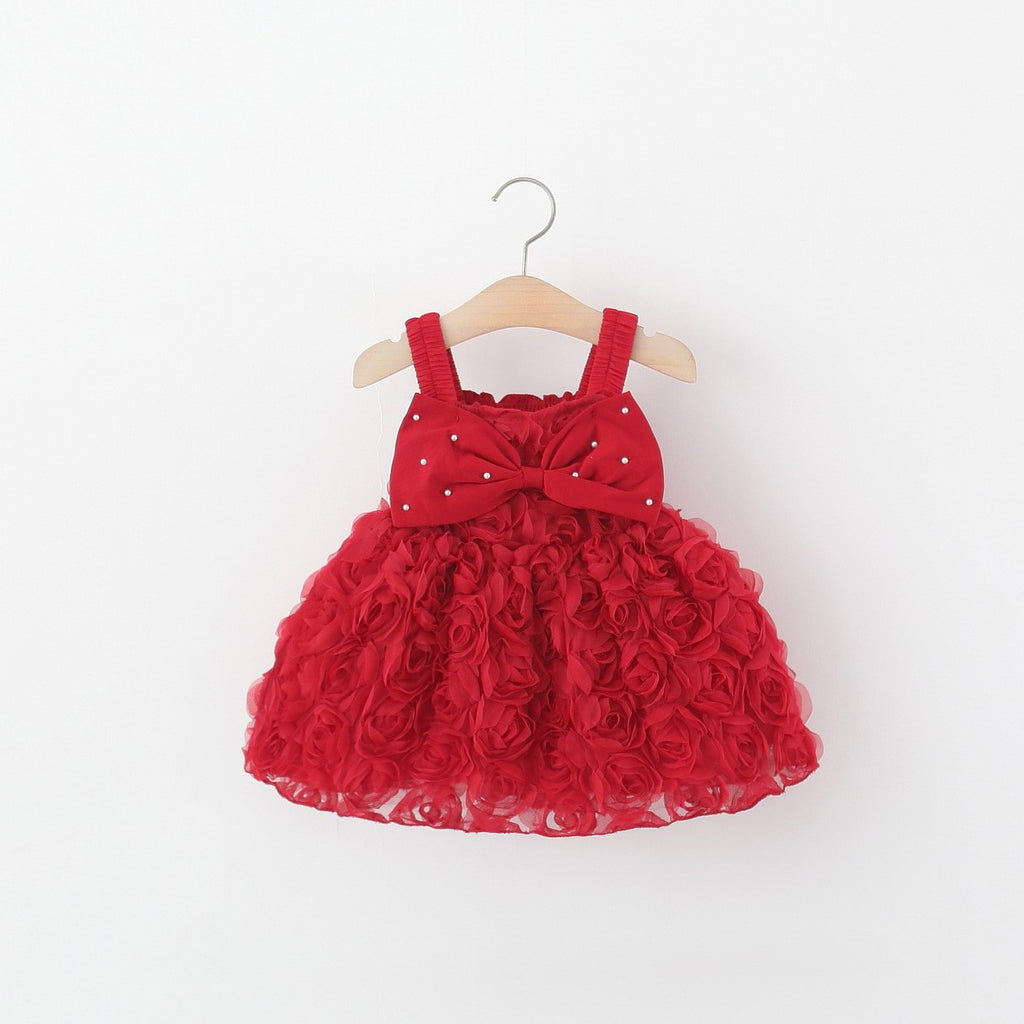 Girls Red Rose Tulle Dress – Elegant Floral Party & Special Occasion Outfit