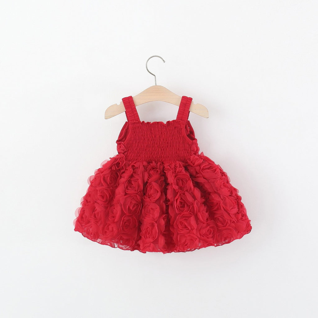 Girls Red Rose Tulle Dress – Elegant Floral Party & Special Occasion Outfit