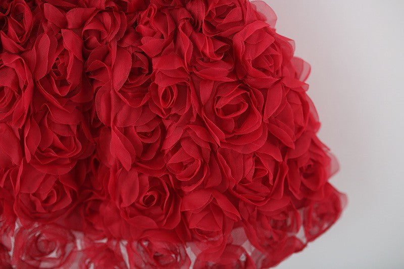Girls Red Rose Tulle Dress – Elegant Floral Party & Special Occasion Outfit
