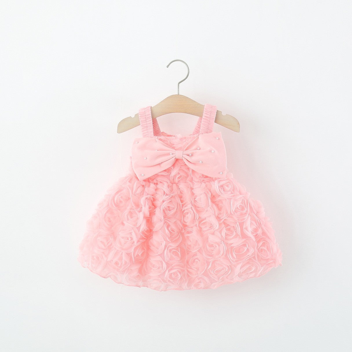Girls’ Pink Floral Rosette Dress with Bow | Sleeveless Party Dress for Baby & Toddler Girls