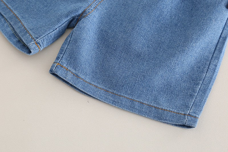 Kids White Tractor T-Shirt & Blue Denim Shorts Set | Cute Construction Print Outfit for Boys