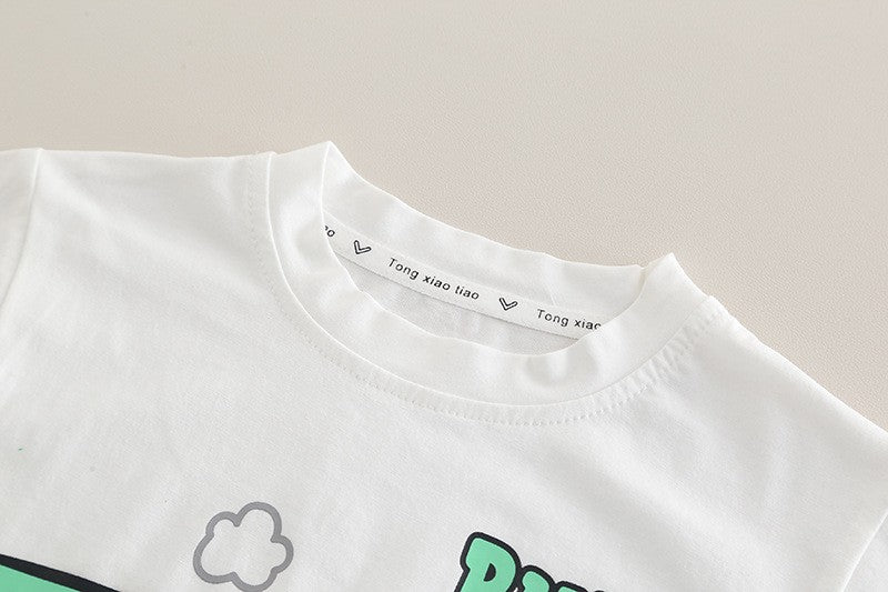 Kids White Tractor T-Shirt & Blue Denim Shorts Set | Cute Construction Print Outfit for Boys