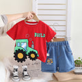 Kids Red Tractor T-Shirt & Blue Denim Shorts Set | Cute Construction Print Outfit for Boys