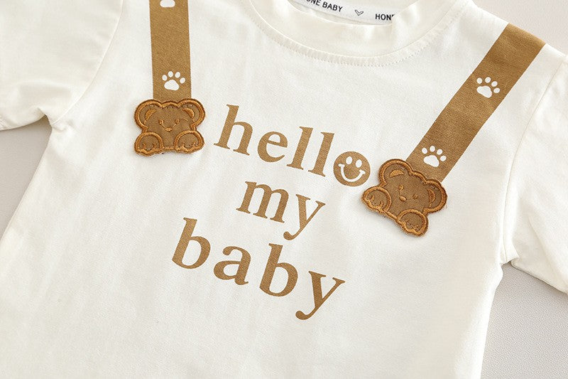 Boys Cute Bear Graphic T-Shirt & Khaki Shorts Set – Adorable Casual Summer Outfit