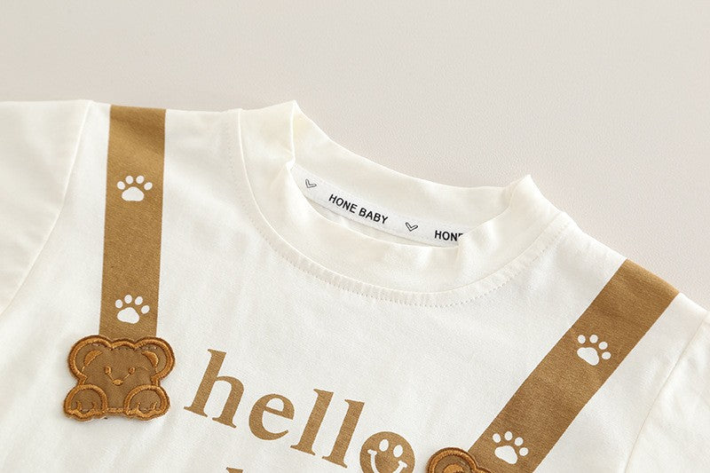 Boys Cute Bear Graphic T-Shirt & Khaki Shorts Set – Adorable Casual Summer Outfit