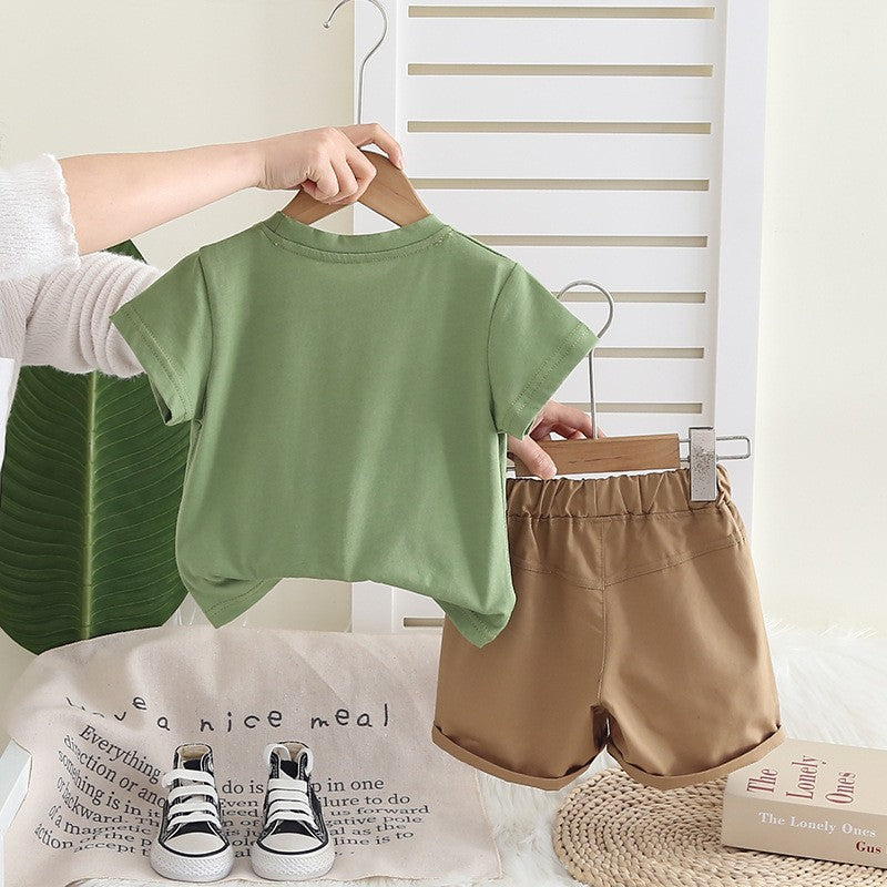 Boys Starfish Ocean Graphic T-Shirt & Khaki Shorts Set – Cute Summer Outfit