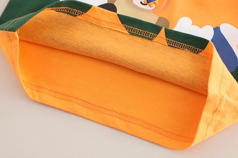 Boys Cartoon Animal Orange T-Shirt & Khaki Shorts Set – Cute Casual Summer Outfit