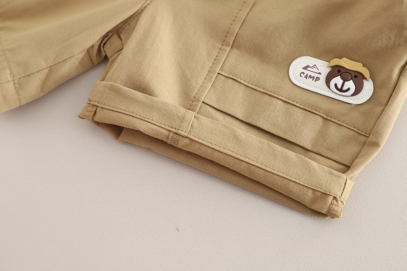 Boys Cartoon Animal Orange T-Shirt & Khaki Shorts Set – Cute Casual Summer Outfit