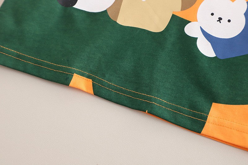 Boys Cartoon Animal Orange T-Shirt & Khaki Shorts Set – Cute Casual Summer Outfit