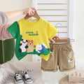 Boys Cartoon Animal Yellow T-Shirt & Khaki Shorts Set – Cute Casual Summer Outfit