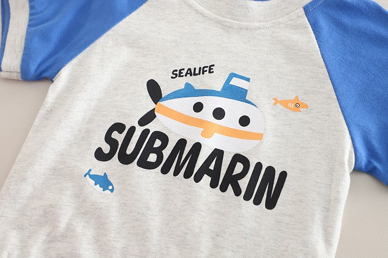 Kids Submarine Graphic T-Shirt & Shorts Set – Cute Casual 2-Piece Summer Outfit