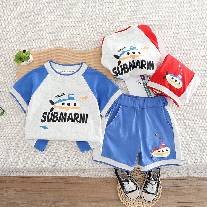 Kids Submarine Graphic T-Shirt & Shorts Set – Cute Casual 2-Piece Summer Outfit