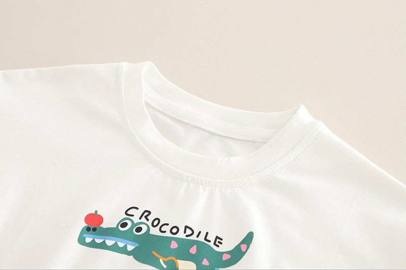 Kids Animal Graphic T-Shirt & Denim Shorts Set – Cute Casual 2-Piece Summer Outfit