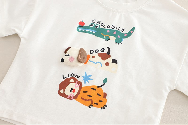 Kids Animal Graphic T-Shirt & Denim Shorts Set – Cute Casual 2-Piece Summer Outfit