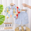 Kids White & Light Blue Shirt & Shorts Set | Colorful Geometric Print Outfit for Boys
