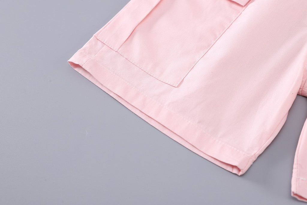 Girls Pastel Print Shirt & Pink Cargo Shorts Set – Cute Casual 2-Piece Summer Outfit