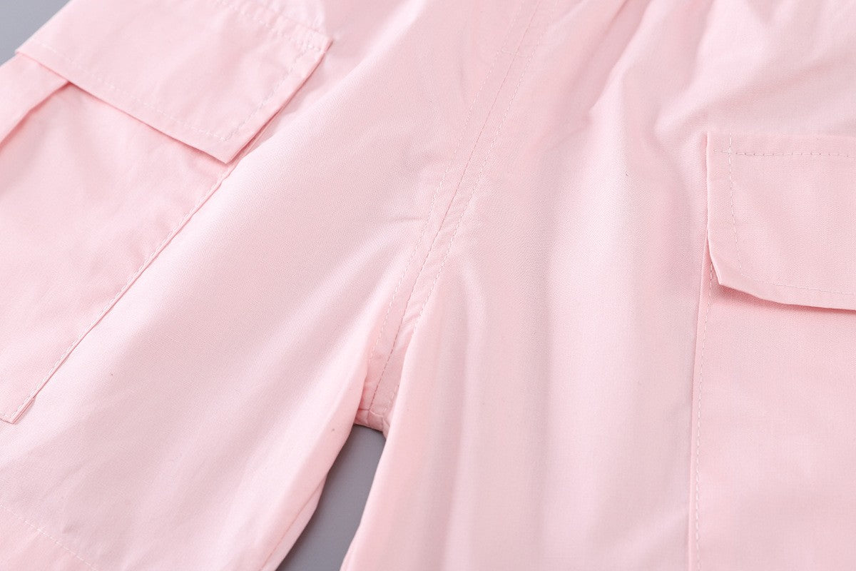 Girls Pastel Print Shirt & Pink Cargo Shorts Set – Cute Casual 2-Piece Summer Outfit