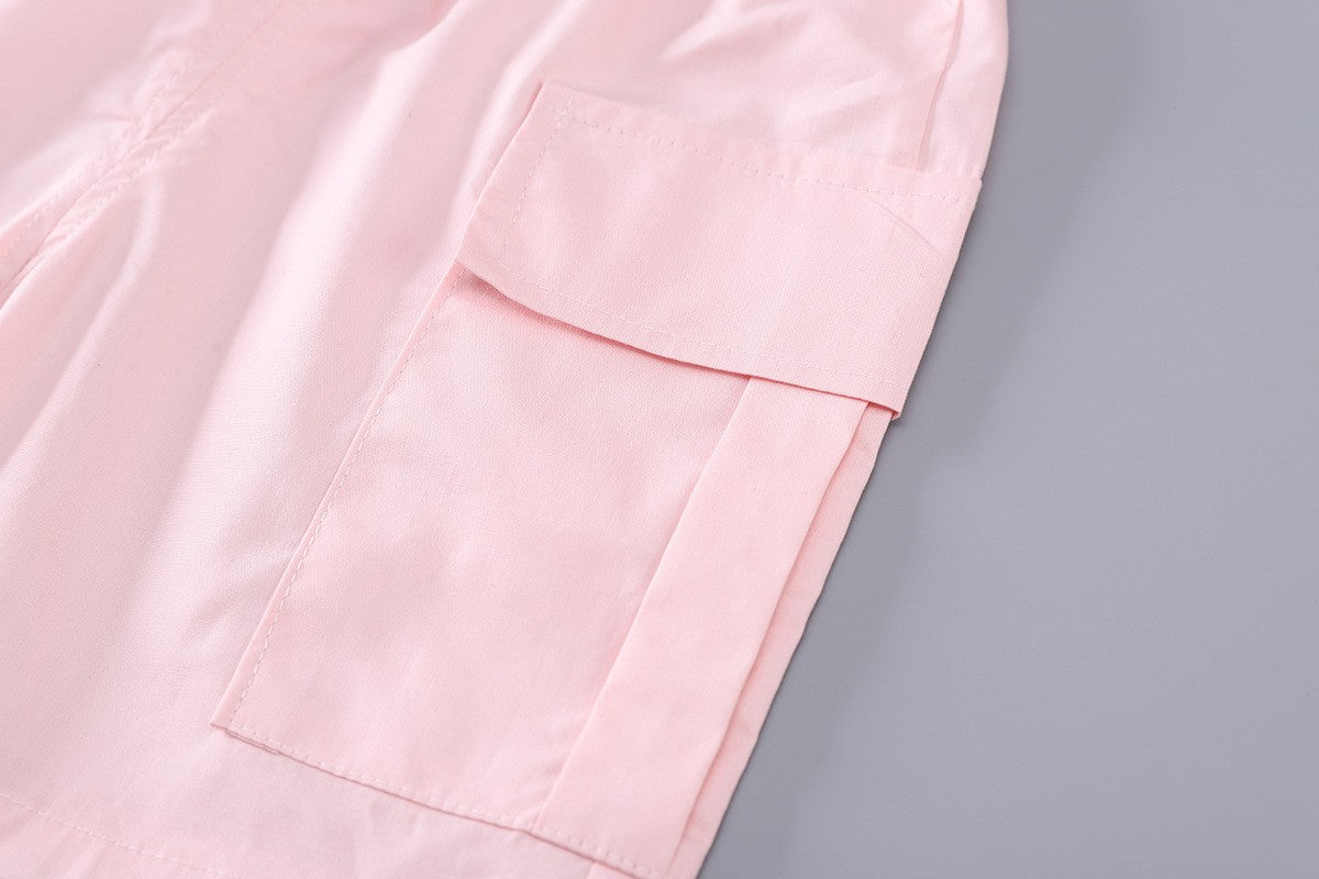 Girls Pastel Print Shirt & Pink Cargo Shorts Set – Cute Casual 2-Piece Summer Outfit