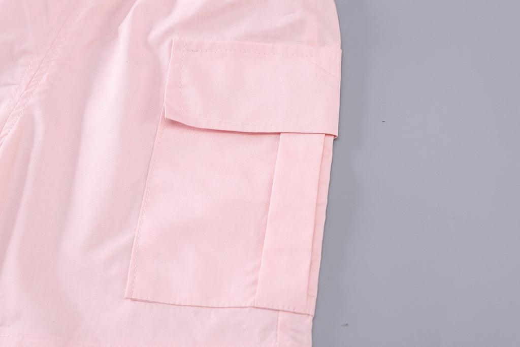 Girls Pastel Print Shirt & Pink Cargo Shorts Set – Cute Casual 2-Piece Summer Outfit