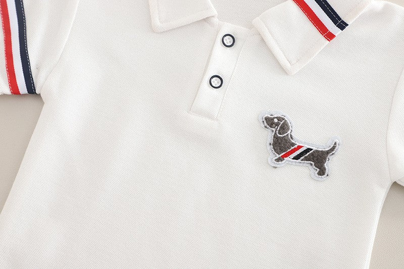 Boys Puppy Polo Shirt & Plaid Shorts Set – Cute Casual 2-Piece Summer Outfit