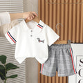 Boys Puppy Polo Shirt & Plaid Shorts Set – Cute Casual 2-Piece Summer Outfit